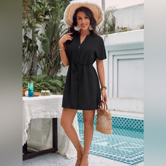 Blooming Jelly Other - Black Button-Down Swimsuit Coverup